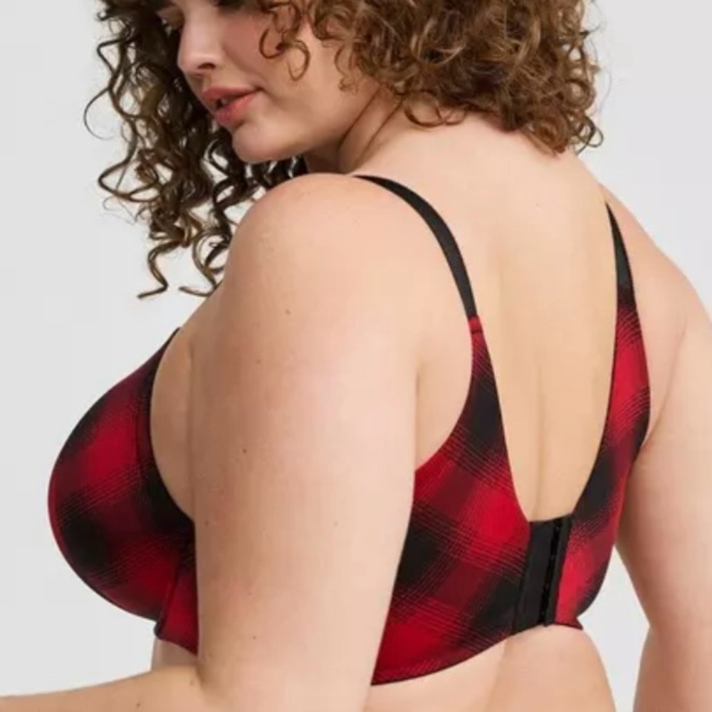 Torrid XO Plunge Push-up Red and Black Plaid Bra 40 DDD - Picture 3 of 4